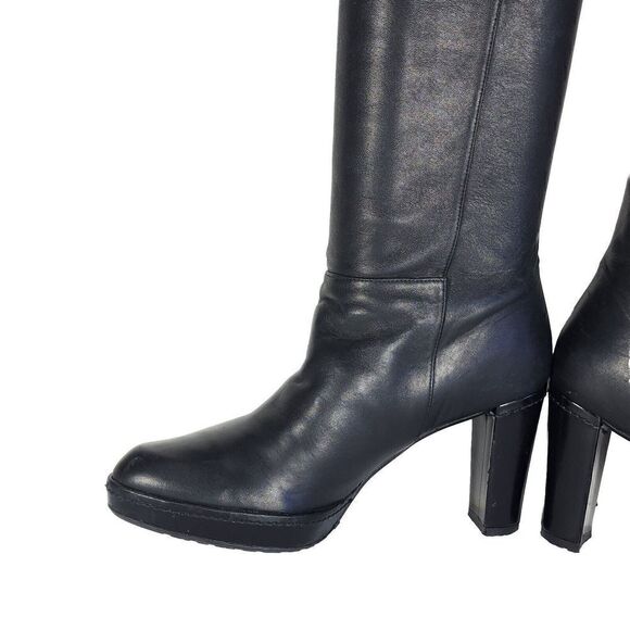 Stuart Weitzman Women's US7,5-8 Black Leather Buckle Heel PullOn Over Knee Boots - Picture 5 of 15